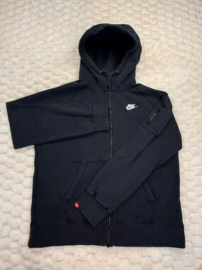 Vintage Nike AW77 Black Full Zip Hoodie - Men's Large - Arm Pocket